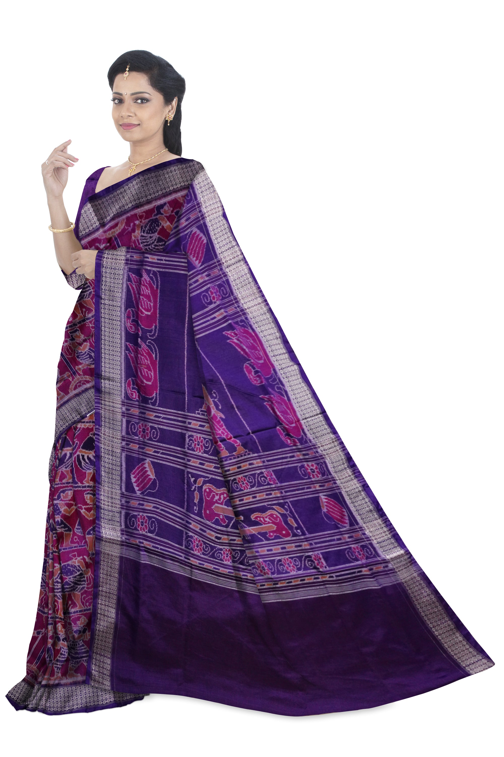 Copy of Yellow and marron color Sambalpuri cotton saree with big border. - Koshali Arts & Crafts Enterprise
