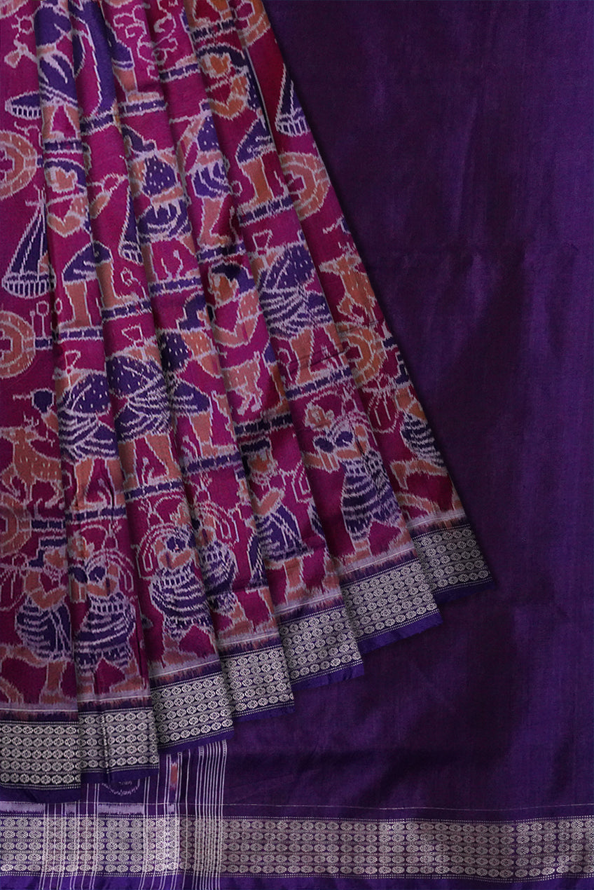 Copy of Yellow and marron color Sambalpuri cotton saree with big border. - Koshali Arts & Crafts Enterprise