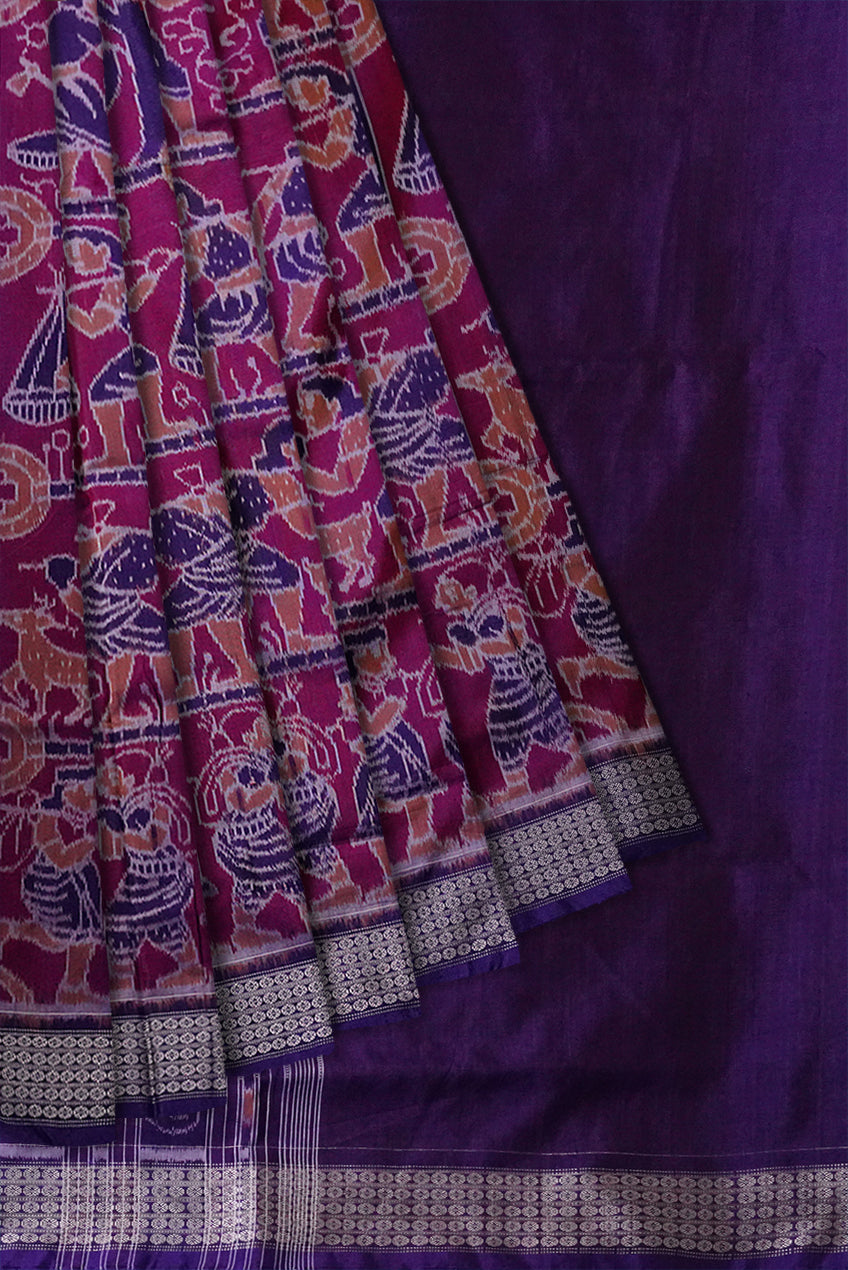 Purple and violetcolour full body bandha design sambalpuri cotton bapta saree - Koshali Arts & Crafts Enterprise