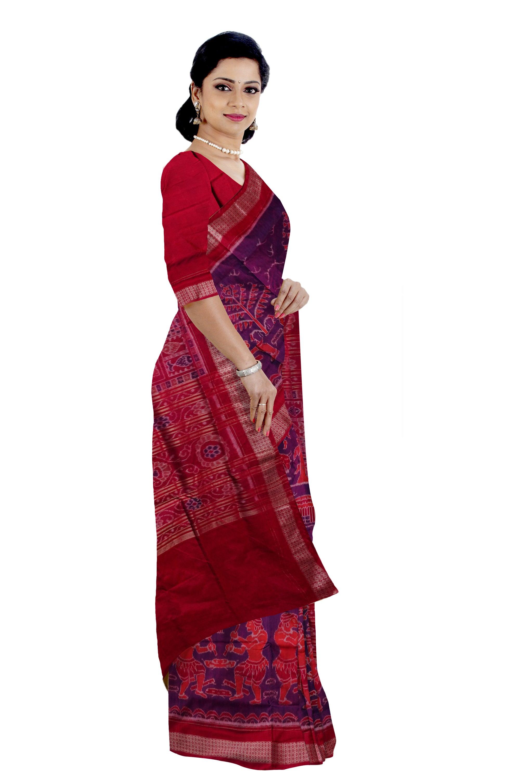 Traditional shabari design Bapta cotton saree in Purple and Red color. - Koshali Arts & Crafts Enterprise