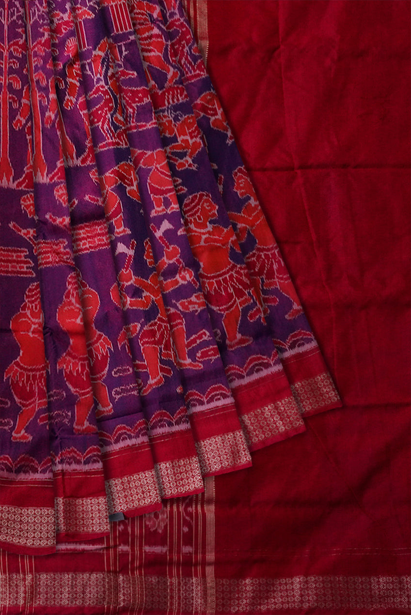 Traditional shabari design Bapta cotton saree in Purple and Red color. - Koshali Arts & Crafts Enterprise