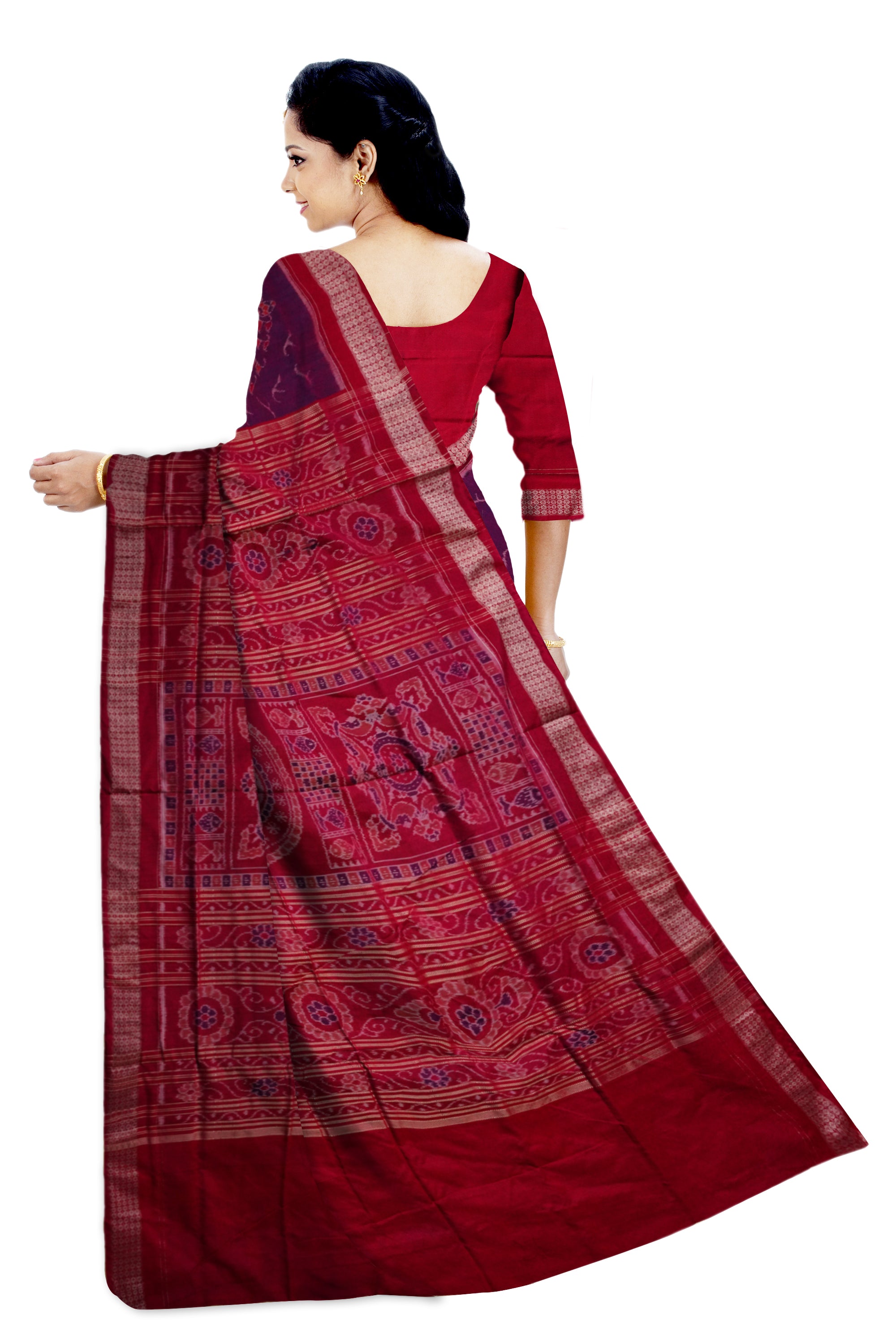 Traditional shabari design Bapta cotton saree in Purple and Red color. - Koshali Arts & Crafts Enterprise