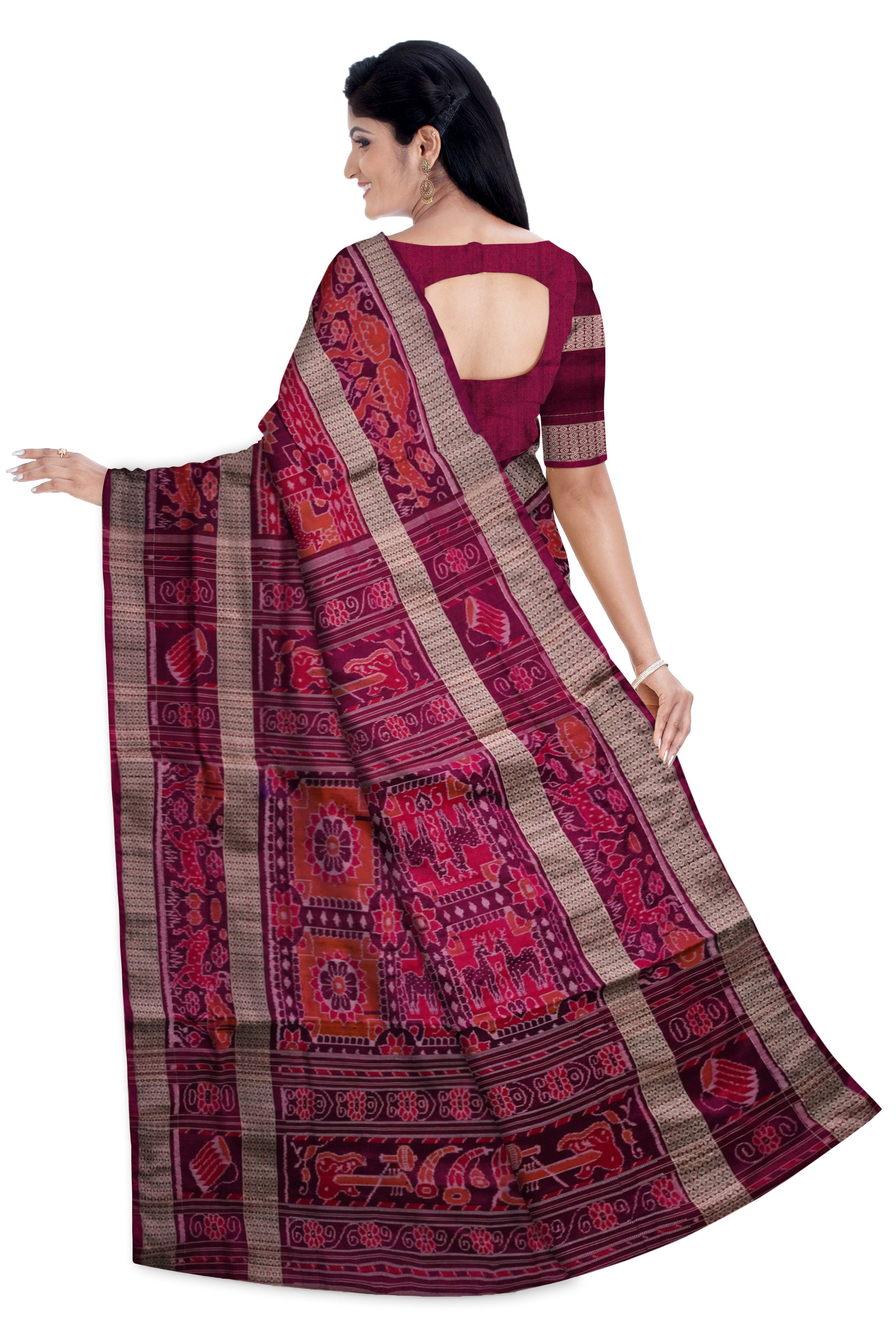 Orange and purple color beautiful work with big border  sambalpuri Bapta cotton saree. - Koshali Arts & Crafts Enterprise