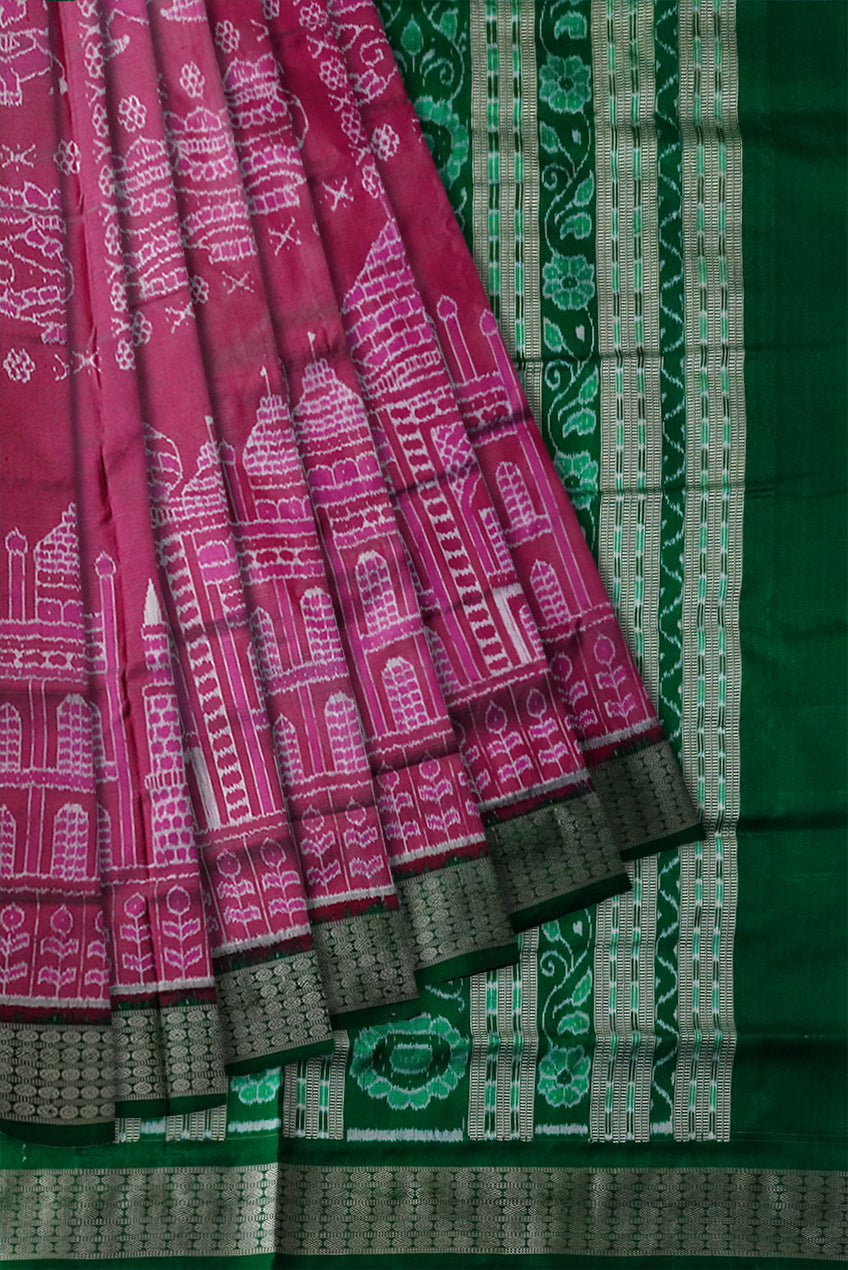 Latest Tajmahal pattern pure silk saree in Light pink and Green color. - Koshali Arts & Crafts Enterprise