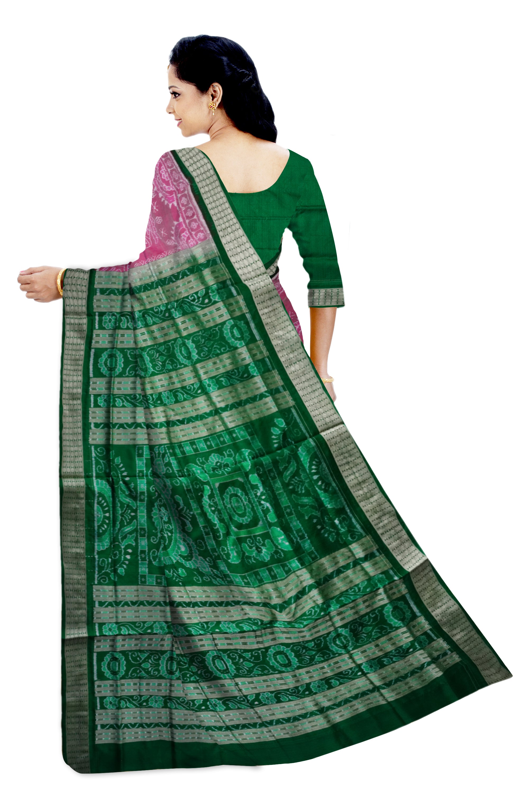 Latest Tajmahal pattern pure silk saree in Light pink and Green color. - Koshali Arts & Crafts Enterprise