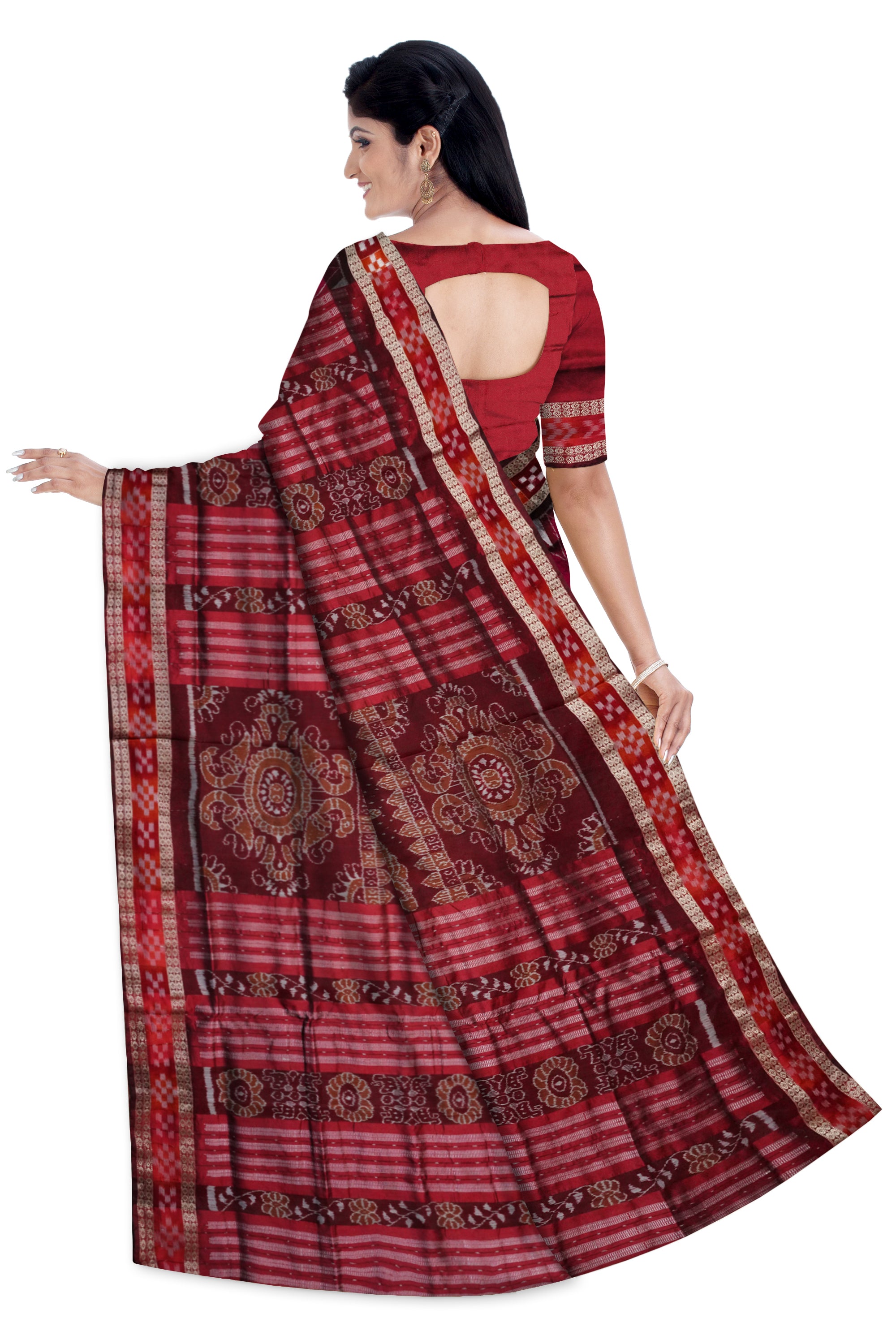 Pink and Maroon color Terracotta with Pasapali pattern Sambalpuri pata saree. - Koshali Arts & Crafts Enterprise