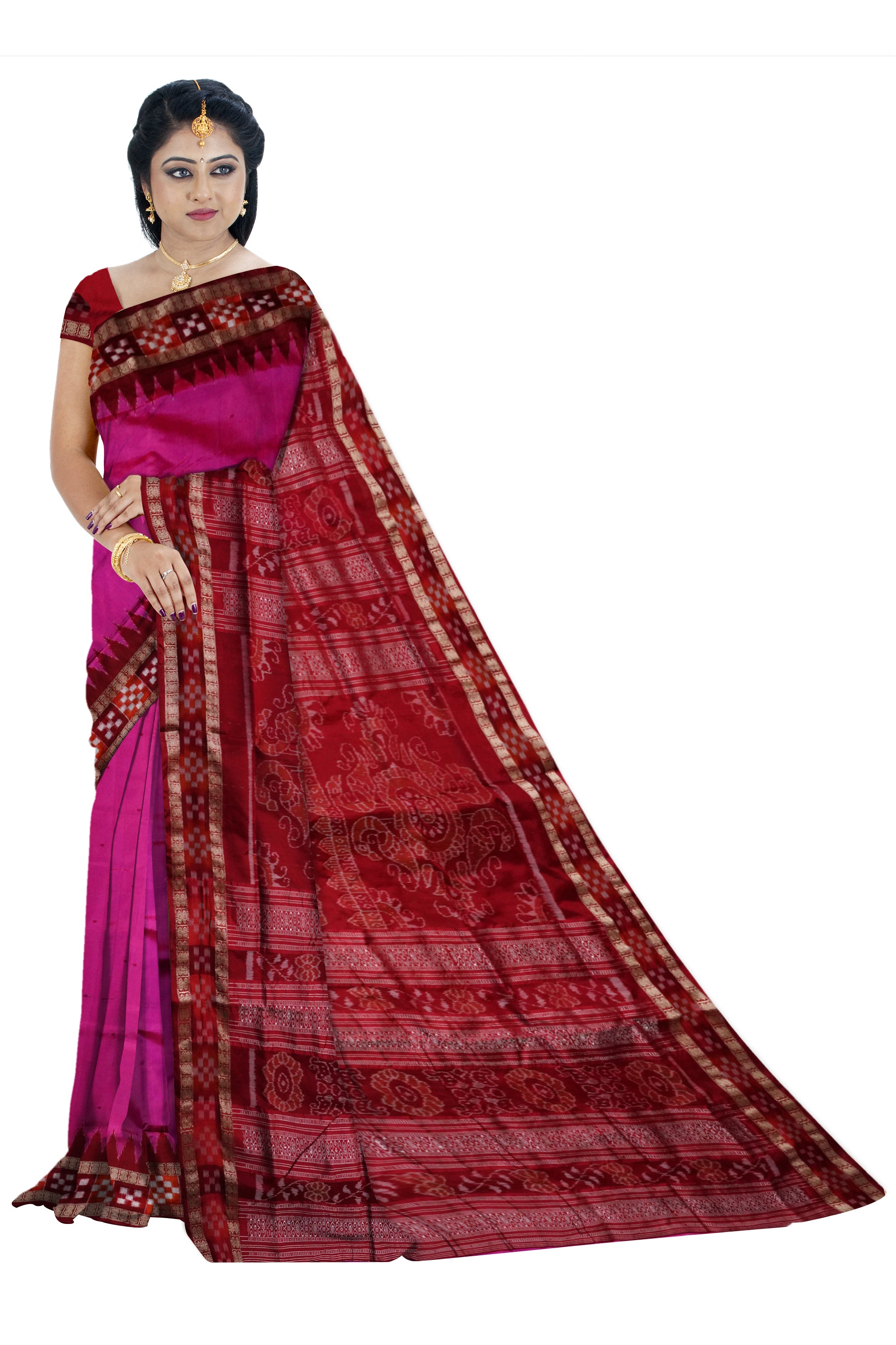 Light pink and Maroon color dhadi pasapali pata saree. - Koshali Arts & Crafts Enterprise