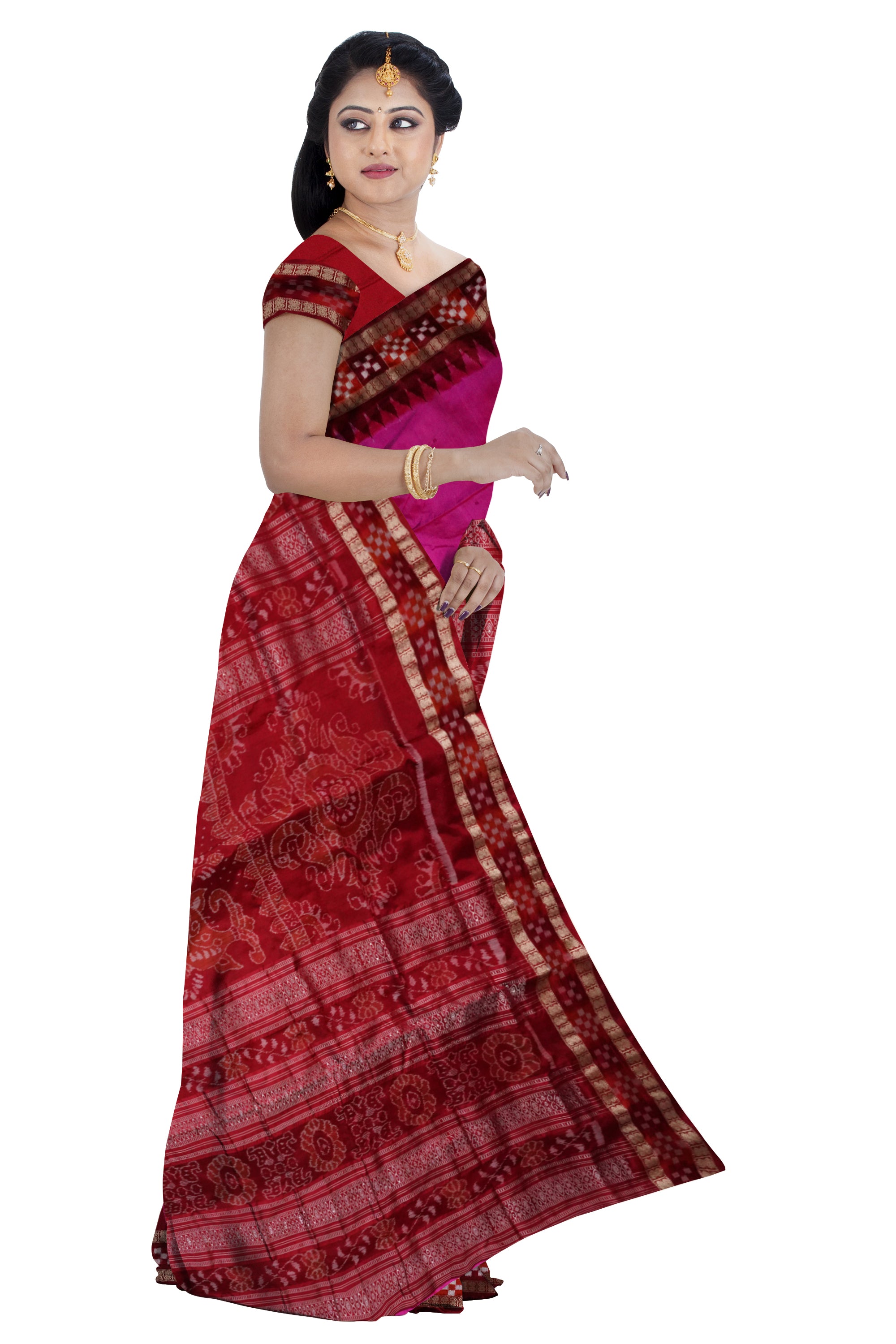 Light pink and Maroon color dhadi pasapali pata saree. - Koshali Arts & Crafts Enterprise