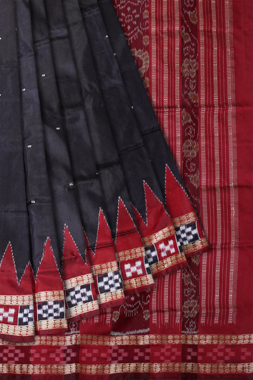Black & Maroon color pasapali border pata sambalpuri pata saree. - Koshali Arts & Crafts Enterprise