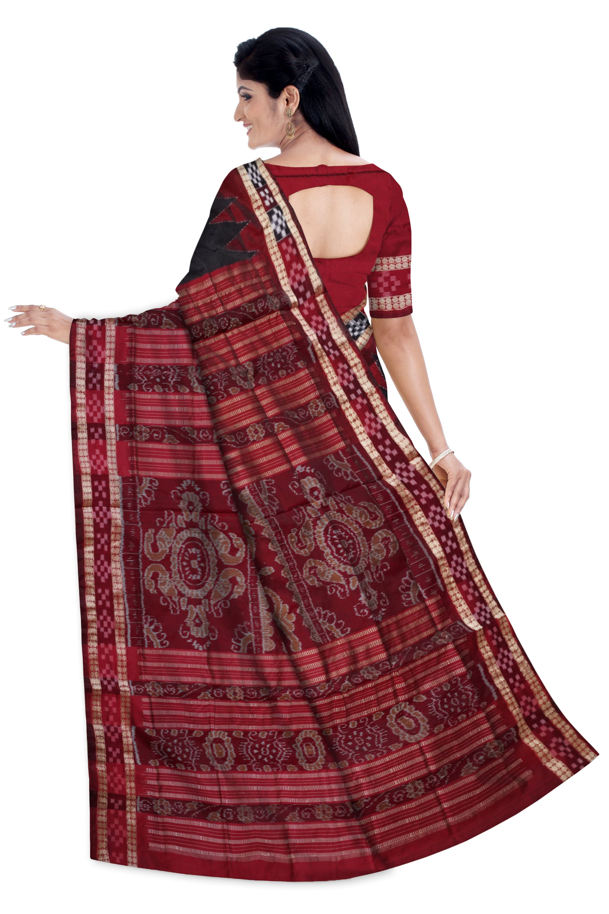 Black & Maroon color pasapali border pata sambalpuri pata saree. - Koshali Arts & Crafts Enterprise