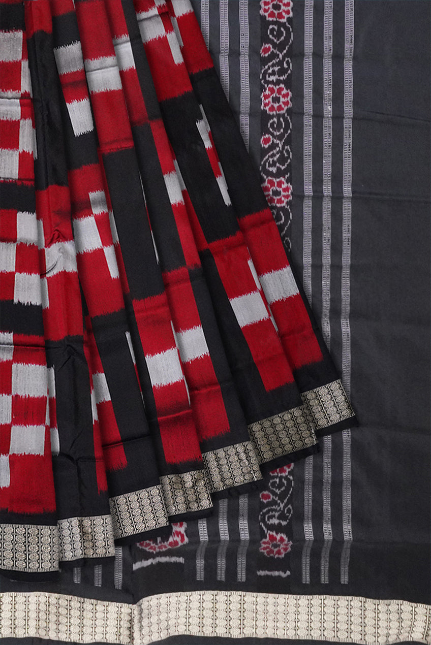 Maroon & Black color 5 kuthi pasapali Sambalpuri pata saree. - Koshali Arts & Crafts Enterprise