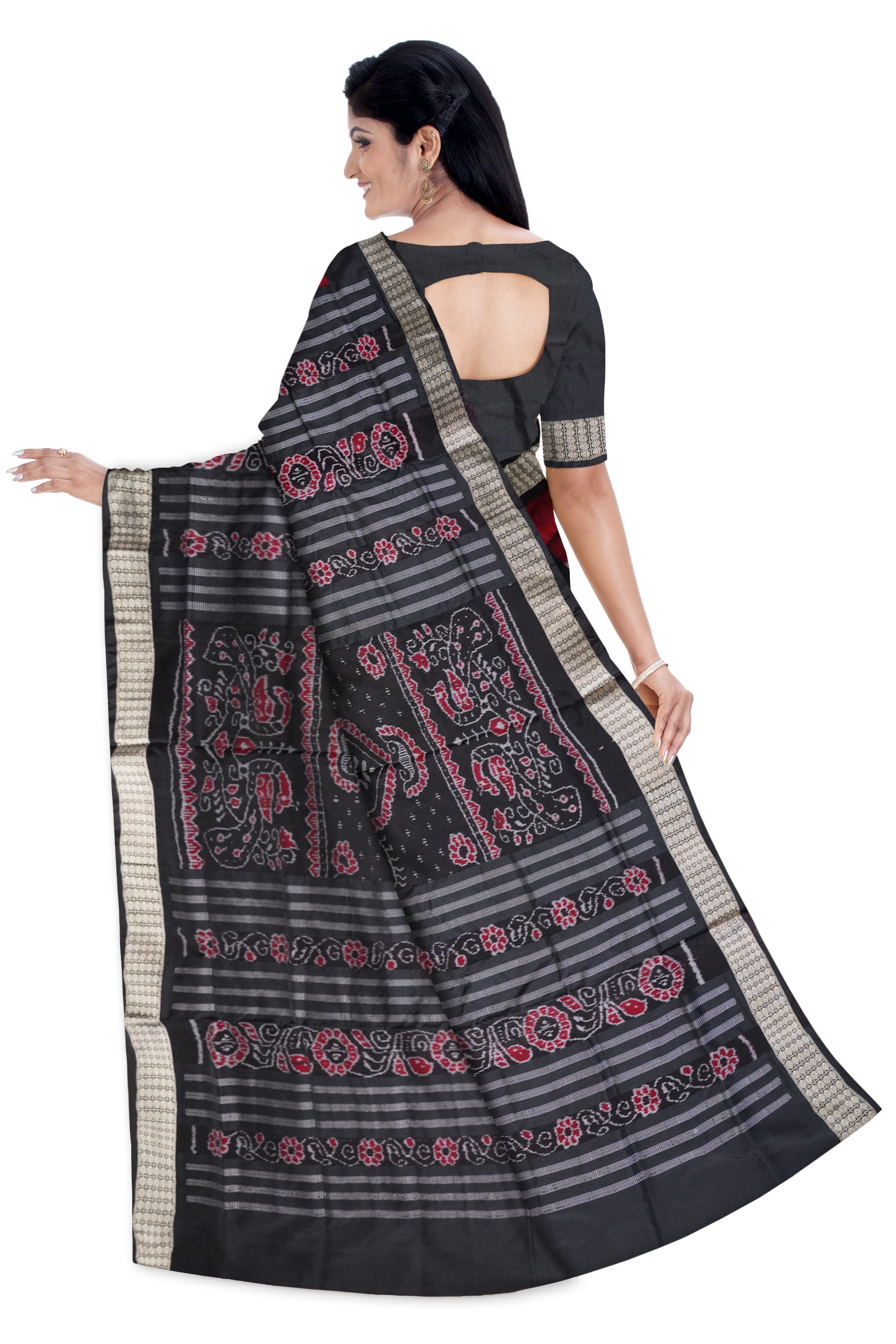 Maroon & Black color 5 kuthi pasapali Sambalpuri pata saree. - Koshali Arts & Crafts Enterprise