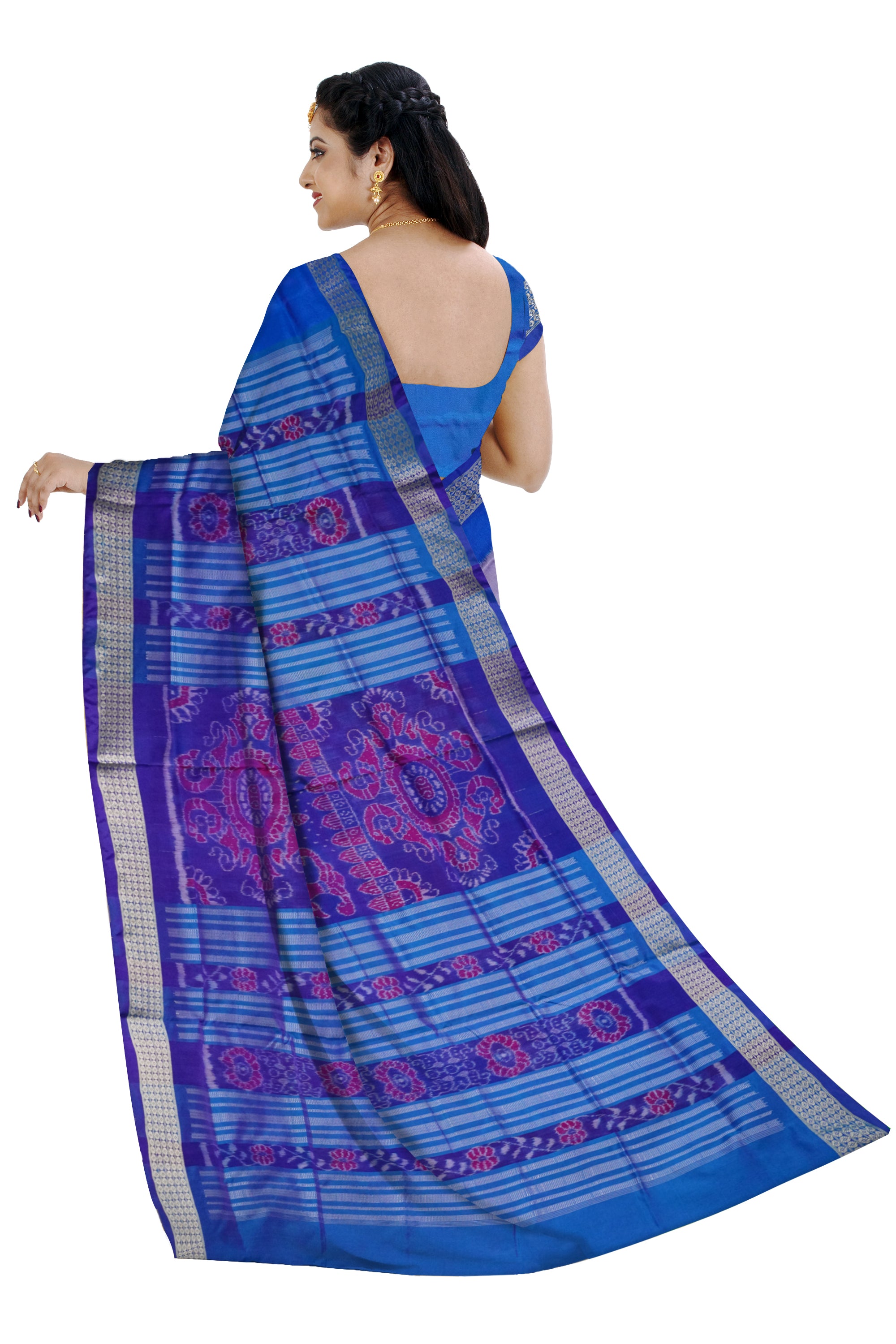 Sky-blue & maroon Sambalpuri pata saree, bandha pallu, matching blouse. - Koshali Arts & Crafts Enterprise