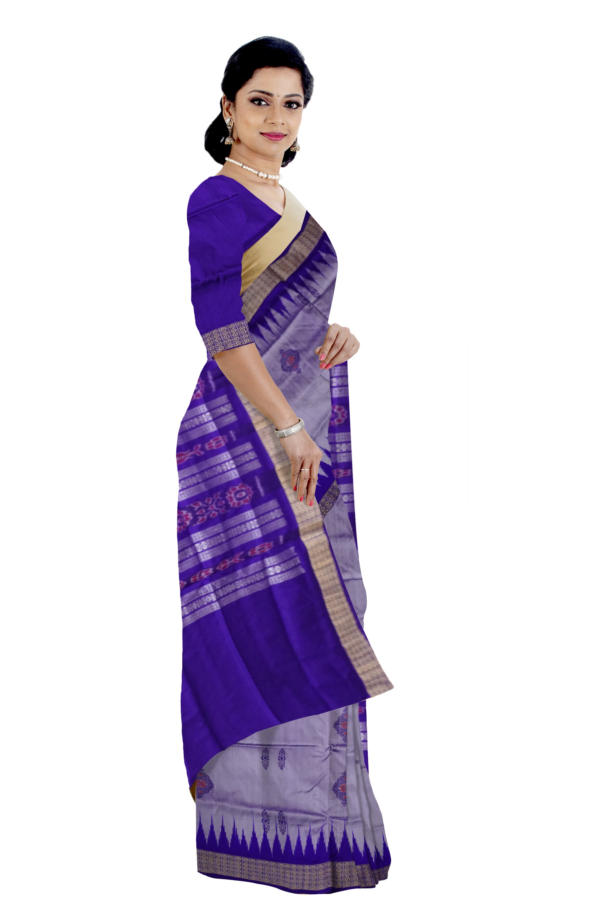 Silver and Purple Padma pata saree, versatile for all occasions. - Koshali Arts & Crafts Enterprise