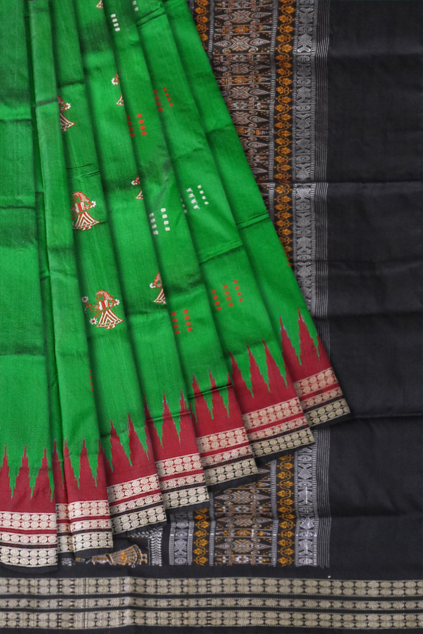 Green, black, maroon doll pattern Sambalpuri saree with matching blouse. - Koshali Arts & Crafts Enterprise