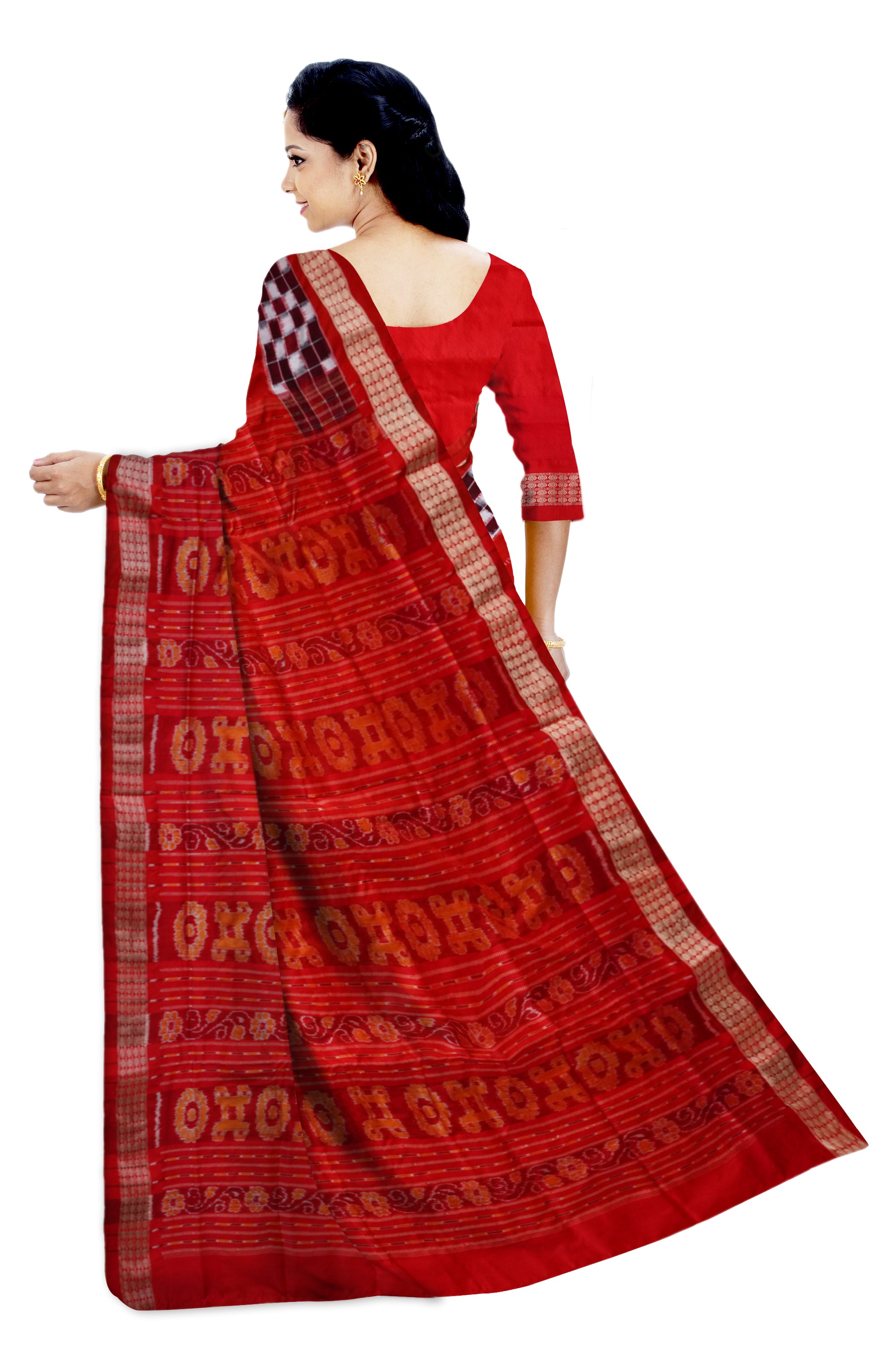 Terracotta Sambalpuri handloom pata saree in red color with Pasapali  border, cultural finesse showcased gracefully. - Koshali Arts & Crafts Enterprise