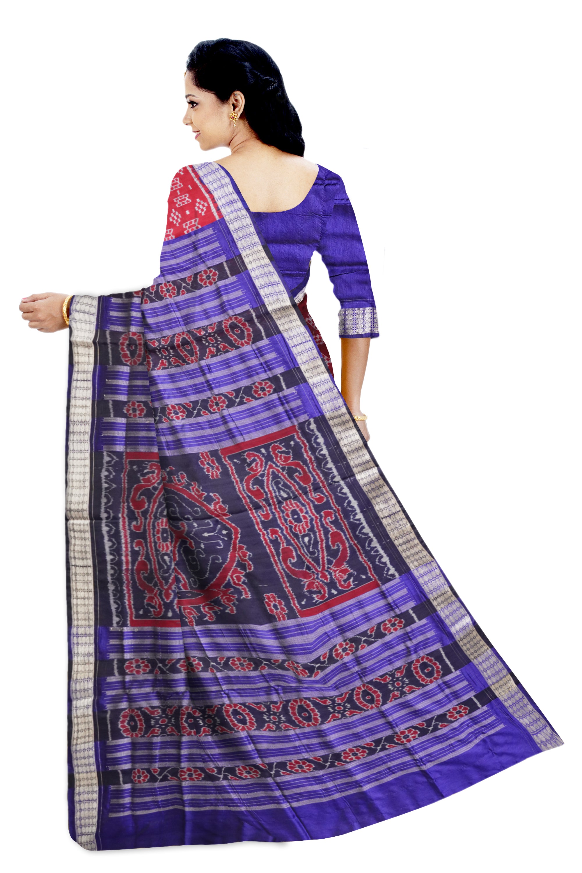 Maroon and blue pasapali saree, peacock design on pallu. - Koshali Arts & Crafts Enterprise
