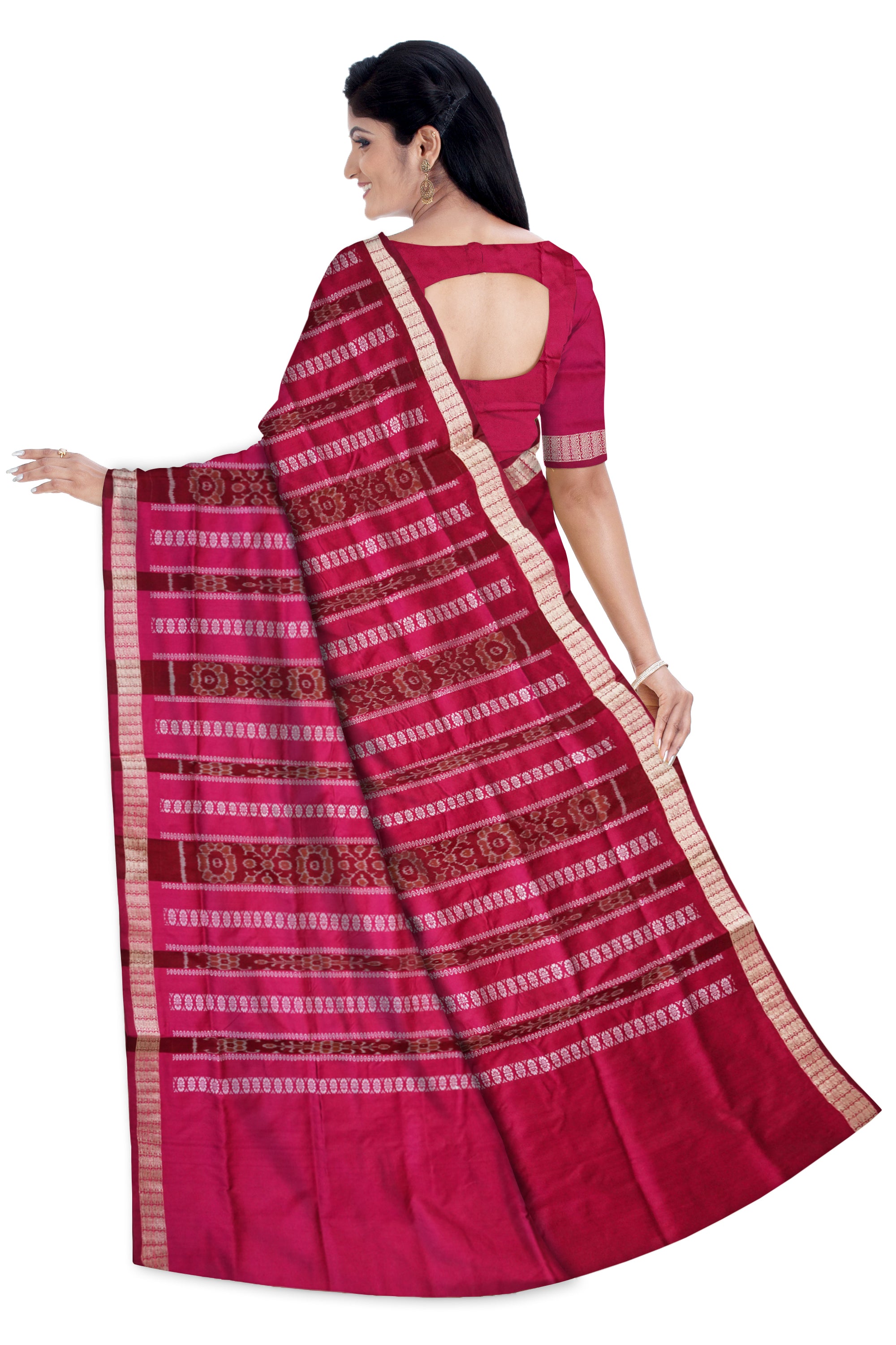 Rani pink & Peach color half half design terracotta pattern  patli pata saree. - Koshali Arts & Crafts Enterprise