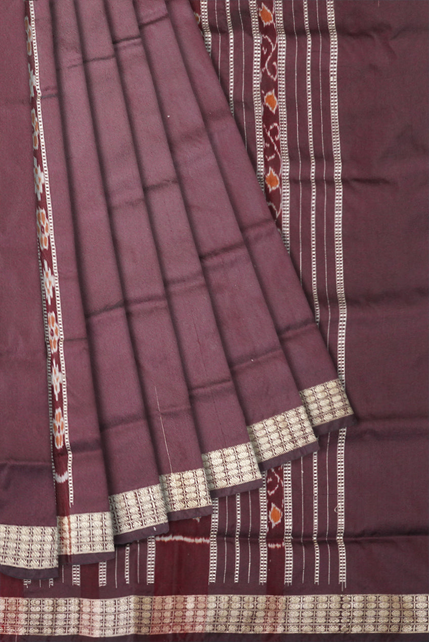 Green and coffee terracotta Sambalpuri patli pata saree, exquisite design. - Koshali Arts & Crafts Enterprise