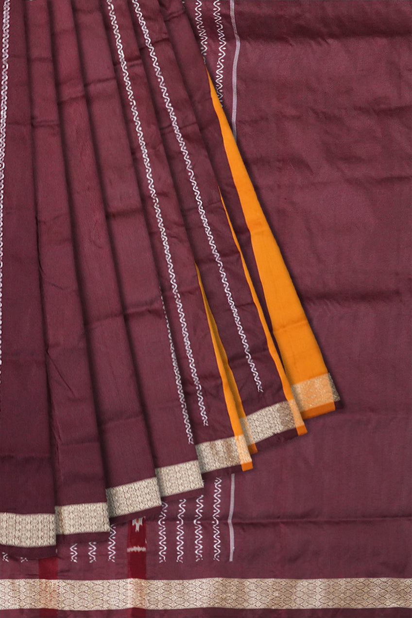 Orange and Maroon terracotta body with bandha pallu design patli pata saree, a vibrant blend of tradition and elegance. - Koshali Arts & Crafts Enterprise