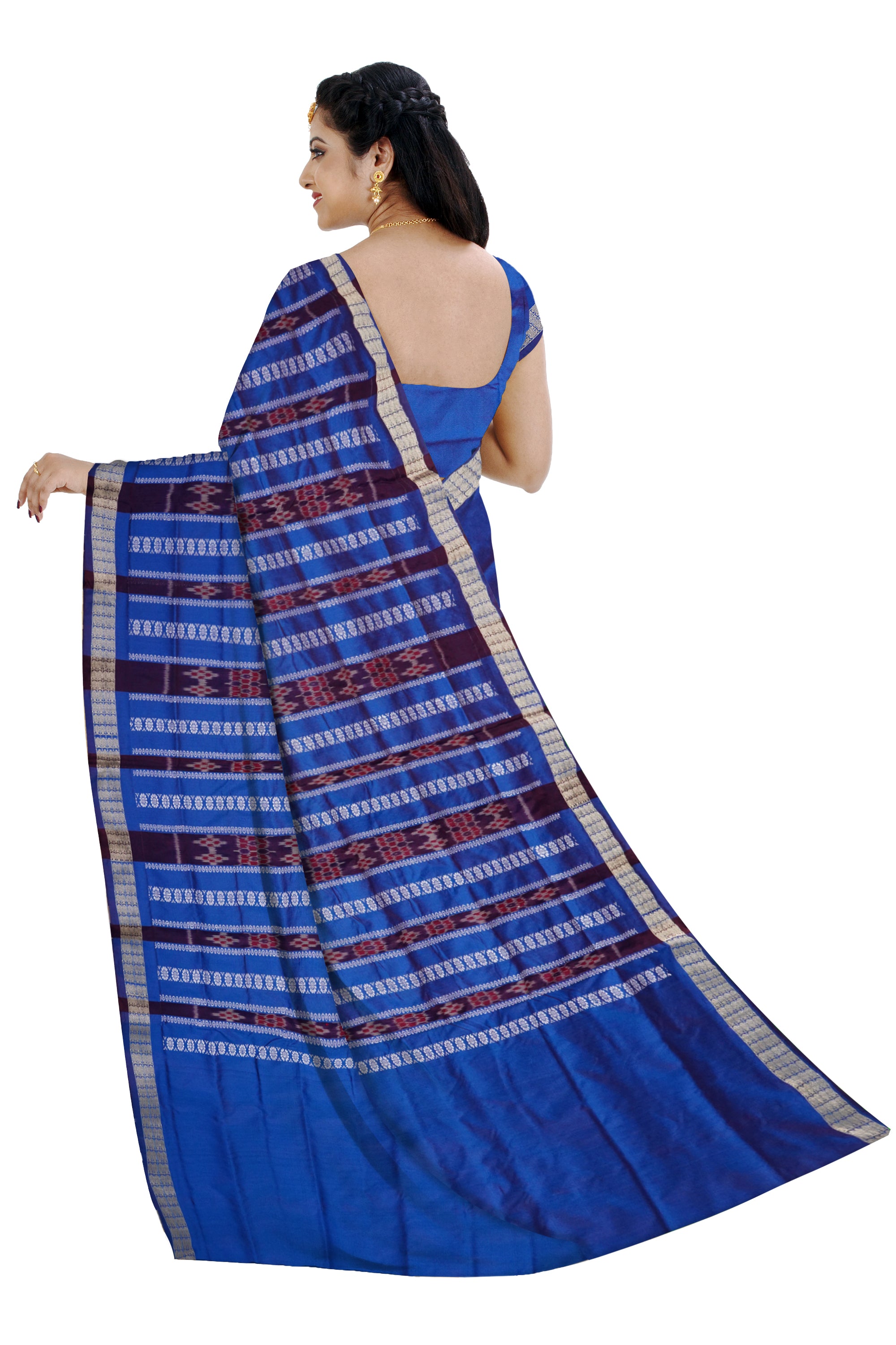 Purple and Blue terracotta patli pata saree with floral pattern, includes matching blouse for a coordinated ensemble. - Koshali Arts & Crafts Enterprise