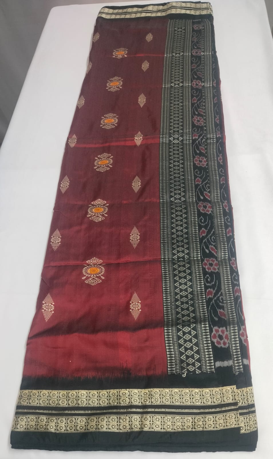 Maroon-Black Koshal Heritage Saree  ikat weaving technique - Koshali Arts & Crafts Enterprise