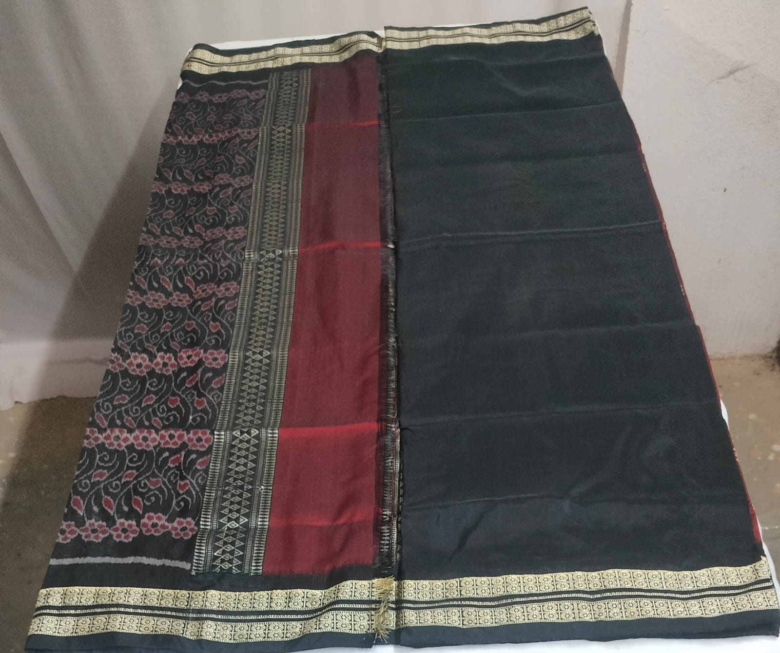 Maroon-Black Koshal Heritage Saree  ikat weaving technique - Koshali Arts & Crafts Enterprise