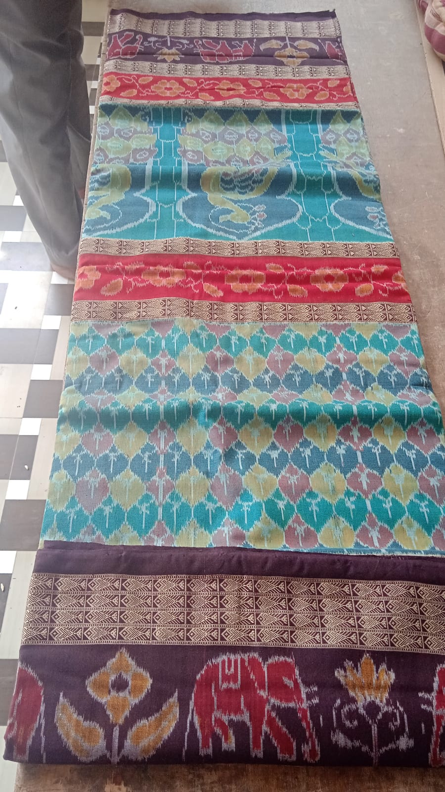 Blue-Red Temple Grandeur SAREE - Koshali Arts & Crafts Enterprise