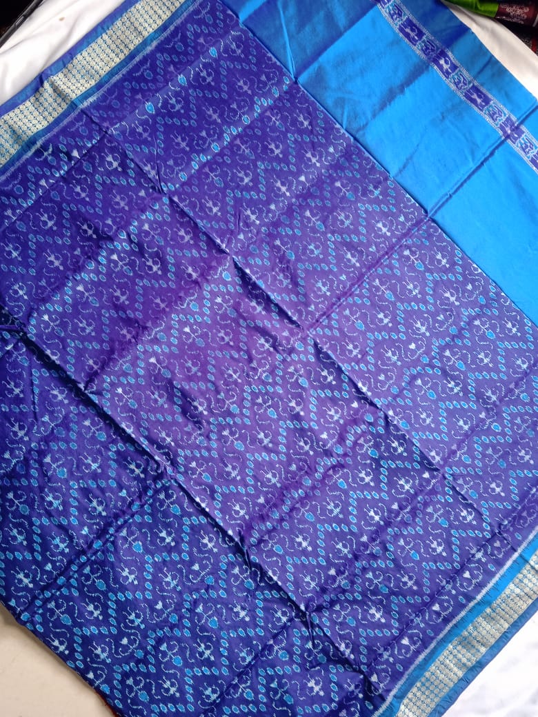 Blue & Sky color terracotta pattern patli pata saree. - Koshali Arts & Crafts Enterprise