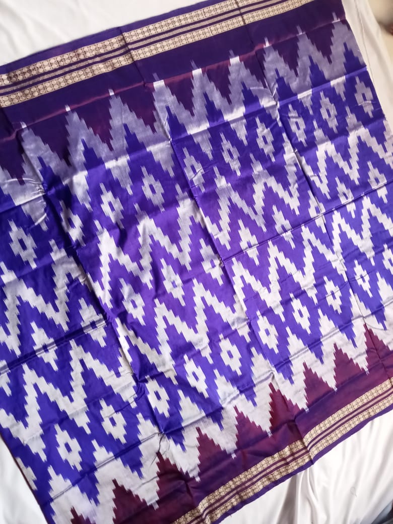 Zig zag pattern Sambalpuri pata saree in Purple & Silver color. - Koshali Arts & Crafts Enterprise