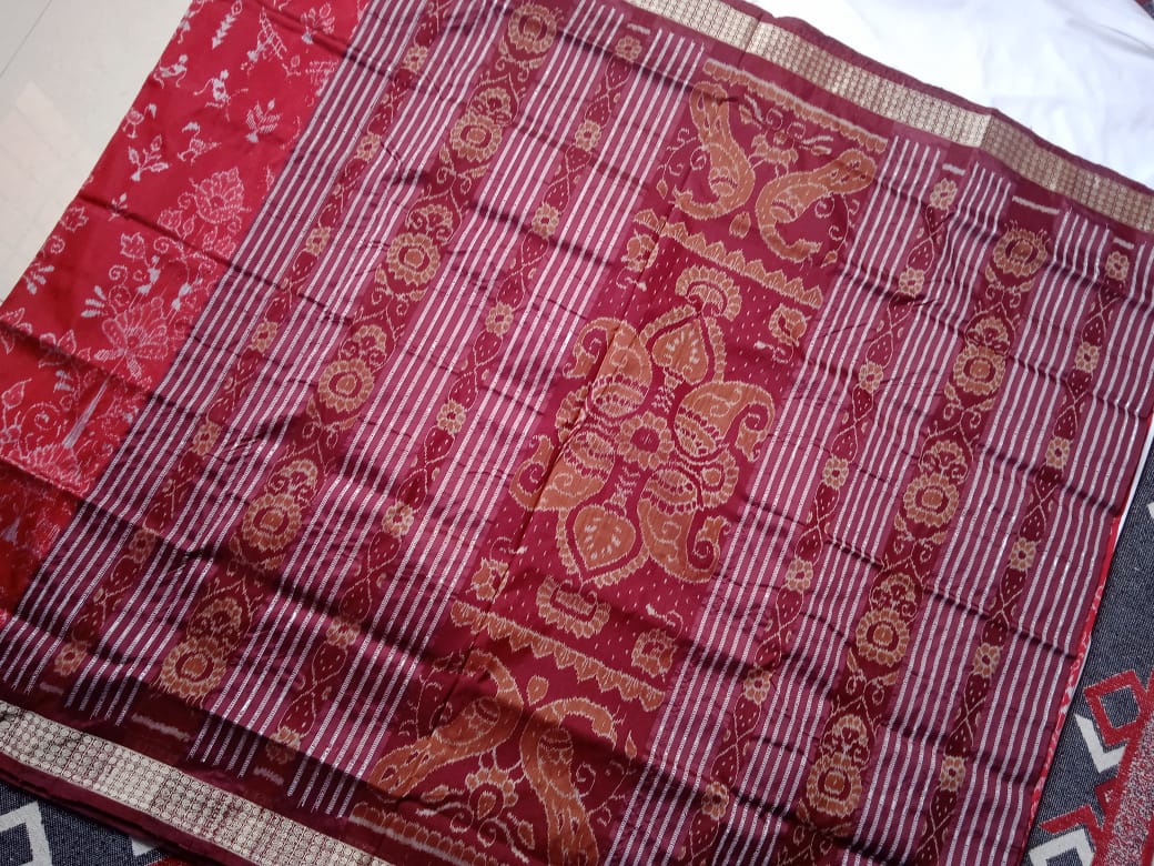 Maroon & Coffee color bandha design  Sambalpuri pata saree. - Koshali Arts & Crafts Enterprise