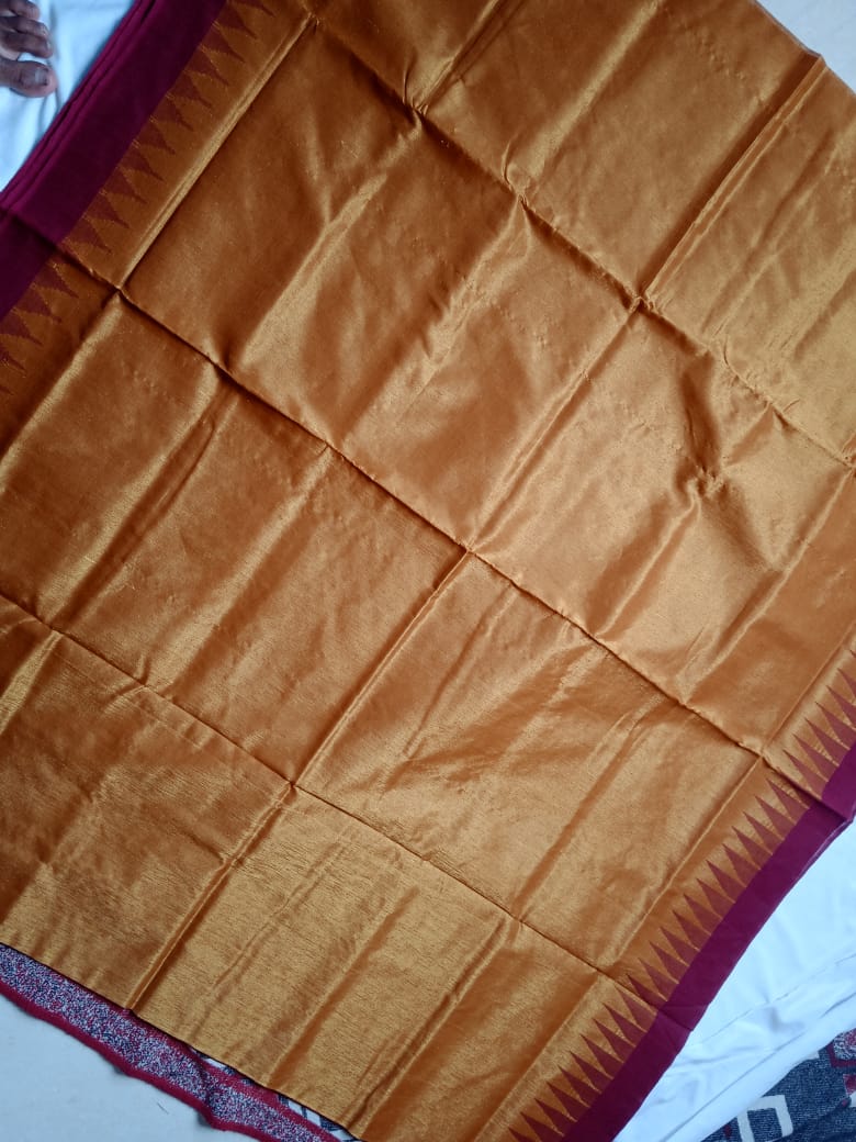 Golden & Coffee color Sambalpuri  Tissue cotton saree. - Koshali Arts & Crafts Enterprise