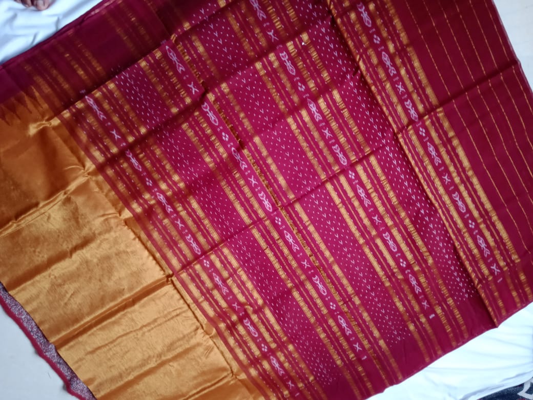 Golden & Coffee color Sambalpuri  Tissue cotton saree. - Koshali Arts & Crafts Enterprise