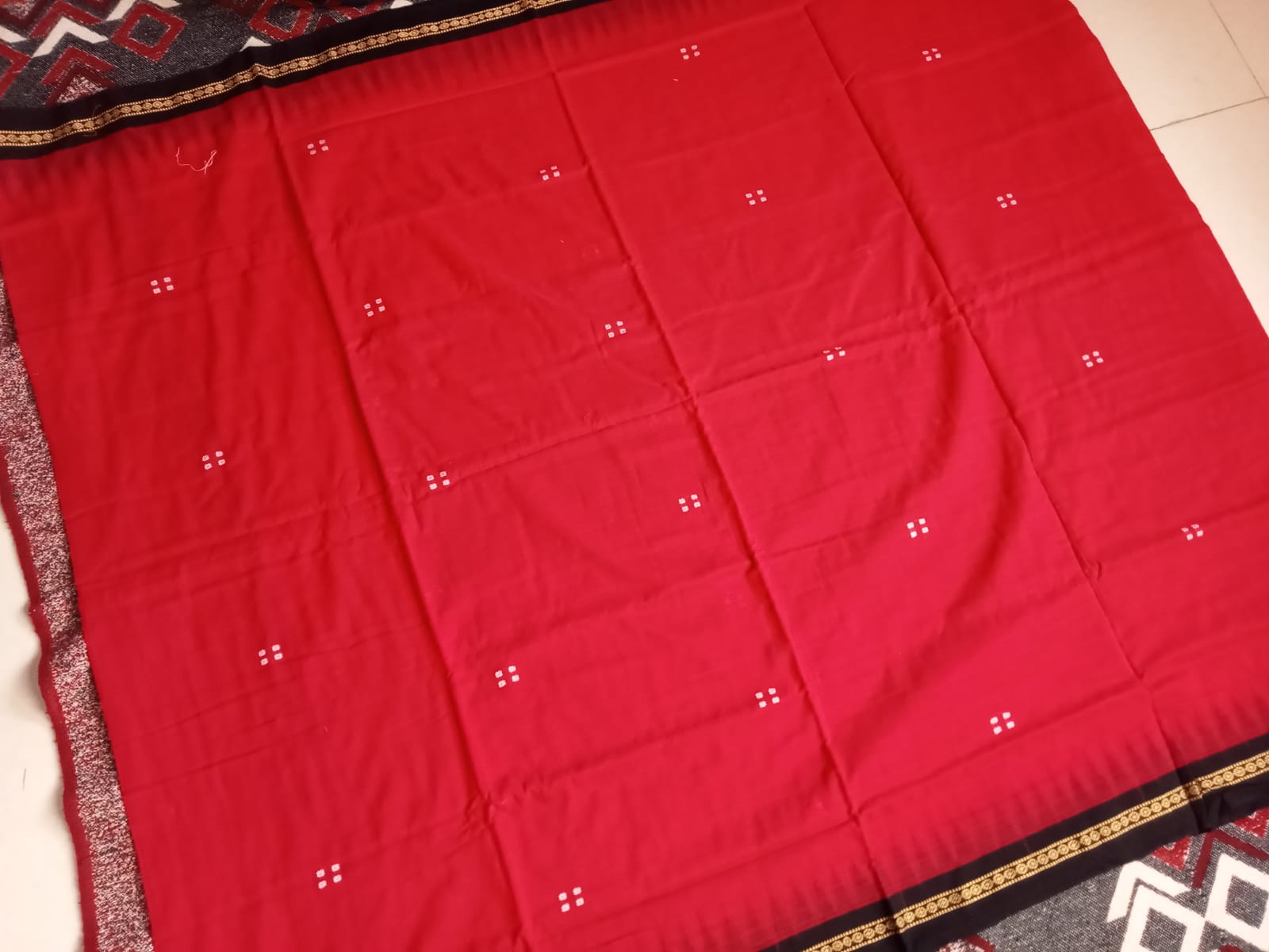 Maroon & Black color small border Sambalpuri cotton saree. - Koshali Arts & Crafts Enterprise