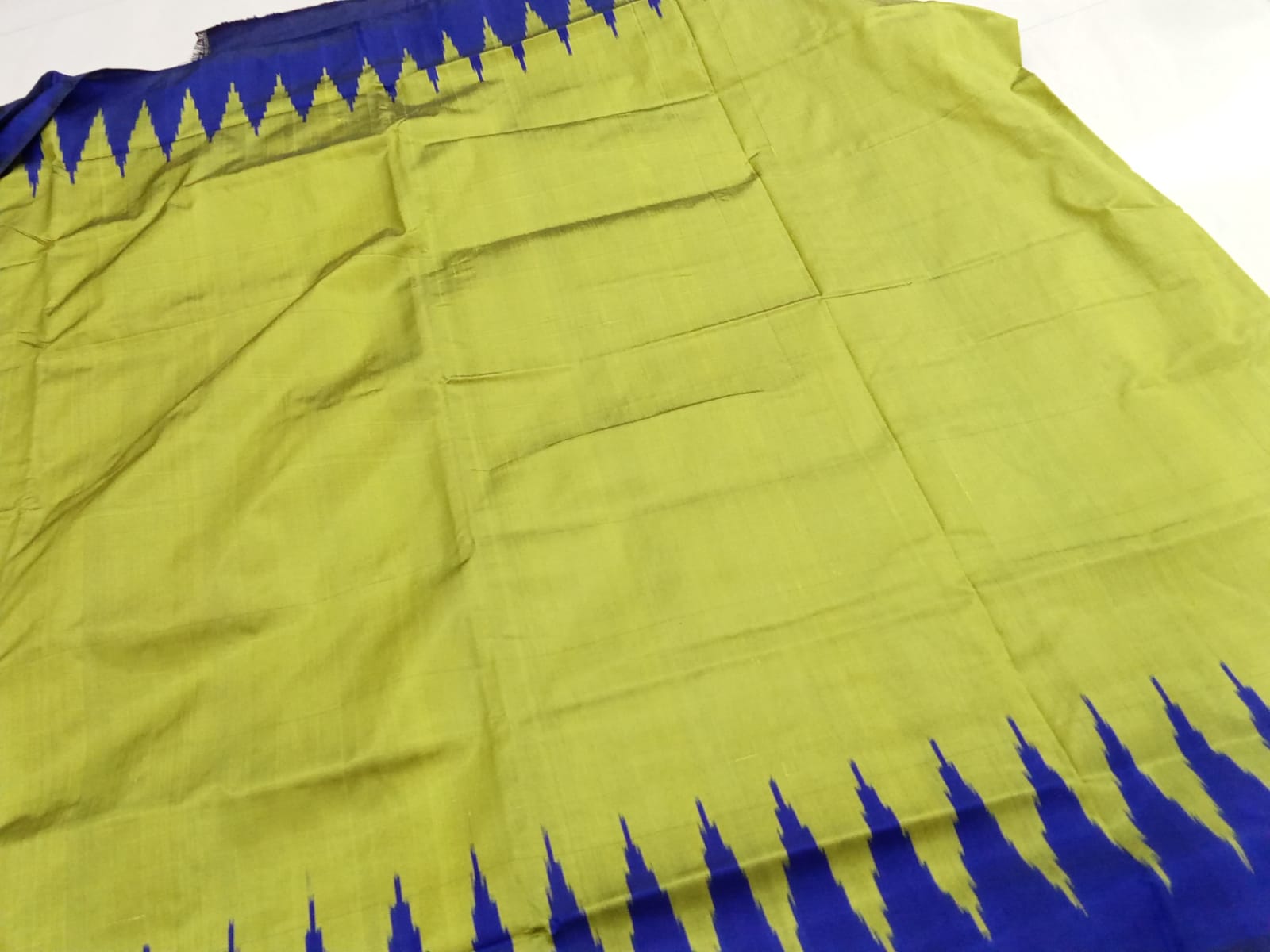 Border Kargil Pata saree in olive green and blue color base. - Koshali Arts & Crafts Enterprise