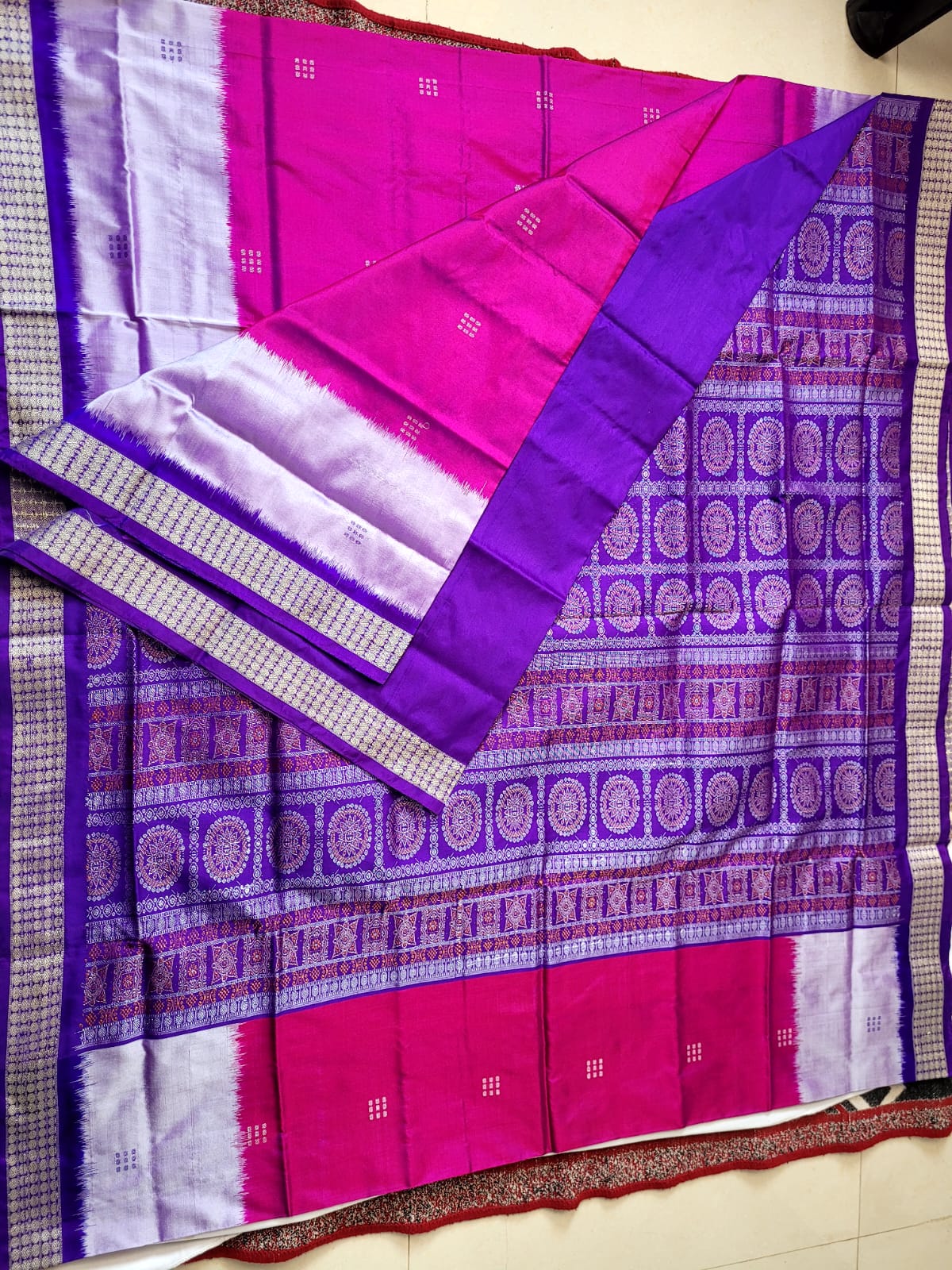 Pink and Violet color sambalpuri pasapali pata saree. - Koshali Arts & Crafts Enterprise