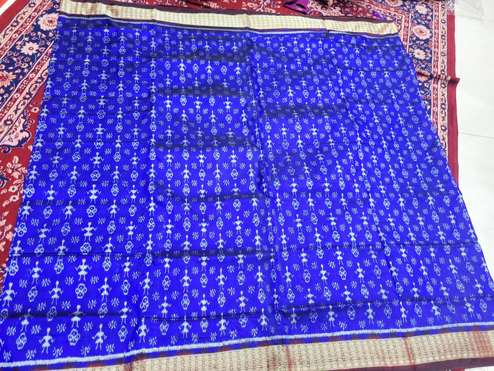 Blue and Coffee color Terracotta design Sambalpuri Pata saree. - Koshali Arts & Crafts Enterprise