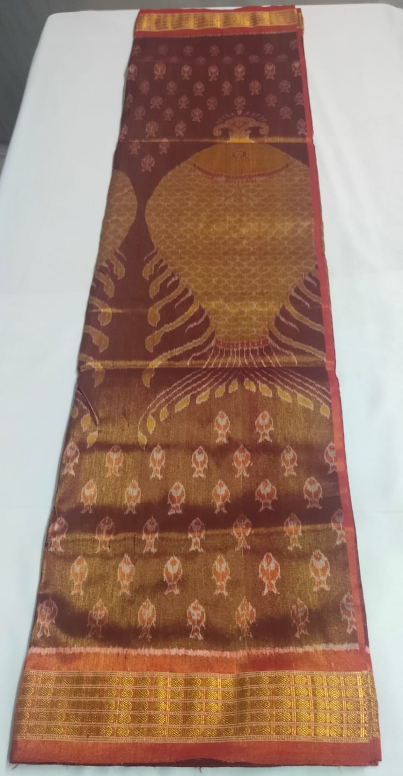 Regal Red Peacock Sambalpuri Pata Saree
