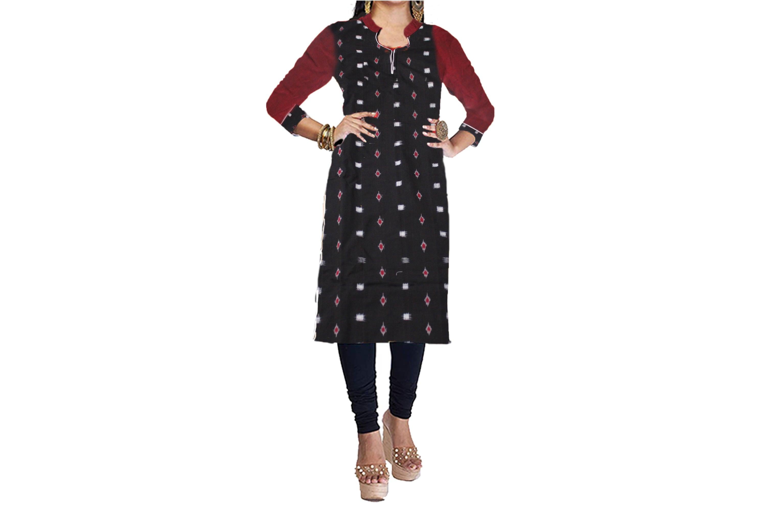 Sambalpuri Designer Dress in Black & Maroon Color. - Koshali Arts & Crafts Enterprise