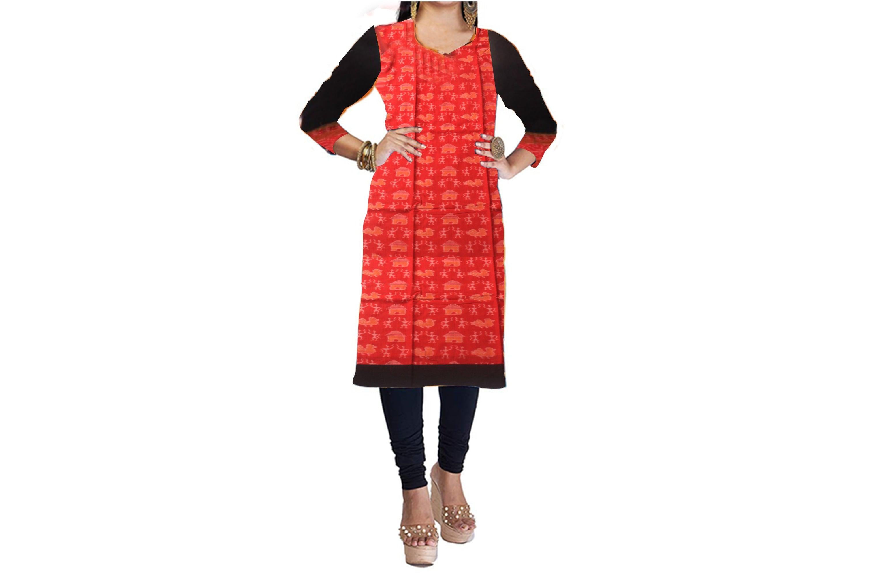 SAMBALPURI DESIGNER DRESS IN RED AND BLACK COLOR. - Koshali Arts & Crafts Enterprise