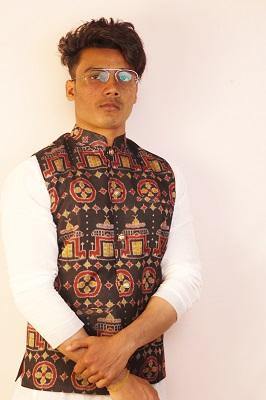 Sambalpuri Designer Gents Half Jacket in Black, Yellow & Maroon Color - Koshali Arts & Crafts Enterprise