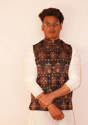 Sambalpuri Designer Gents Half Jacket in Black, Yellow & Maroon Color - Koshali Arts & Crafts Enterprise