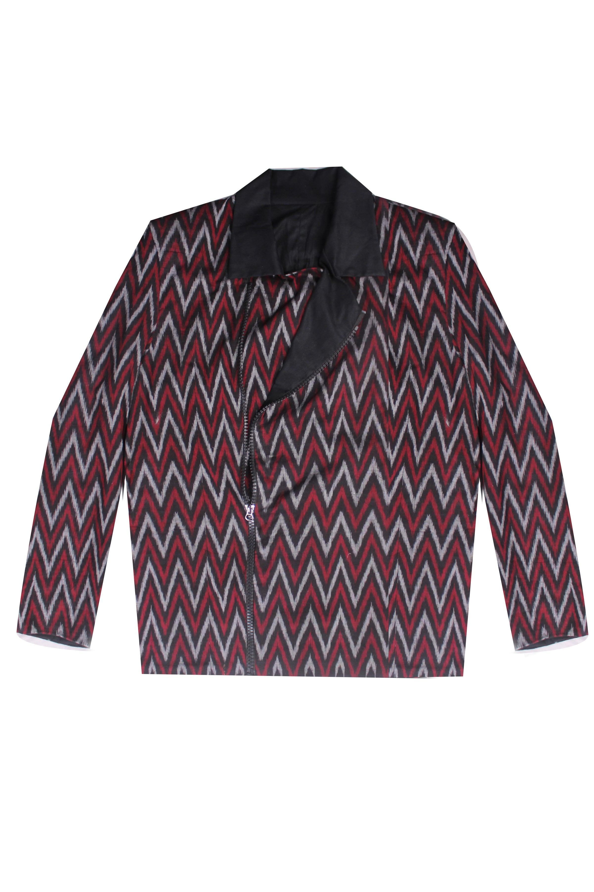 Sambalpuri Designer Blazer in Black & Maroon ikat design. - Koshali Arts & Crafts Enterprise