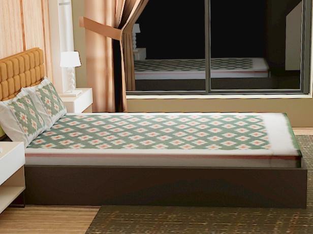 Double Bedsheet with Pillow Covers in melon color| - Koshali Arts & Crafts Enterprise