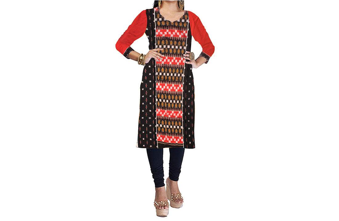 Sambalpuri Designer Dress in sapta Black Color & Sapta Pattern - Koshali Arts & Crafts Enterprise
