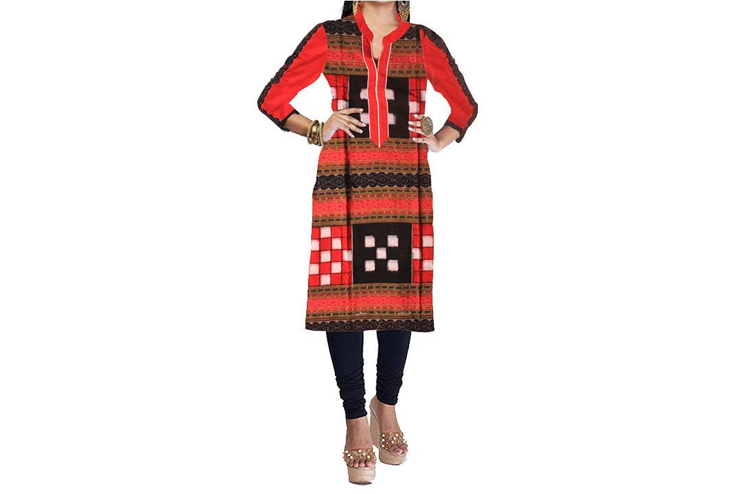 Sambalpuri Designer Dress shapta in Red & Black Color - Koshali Arts & Crafts Enterprise