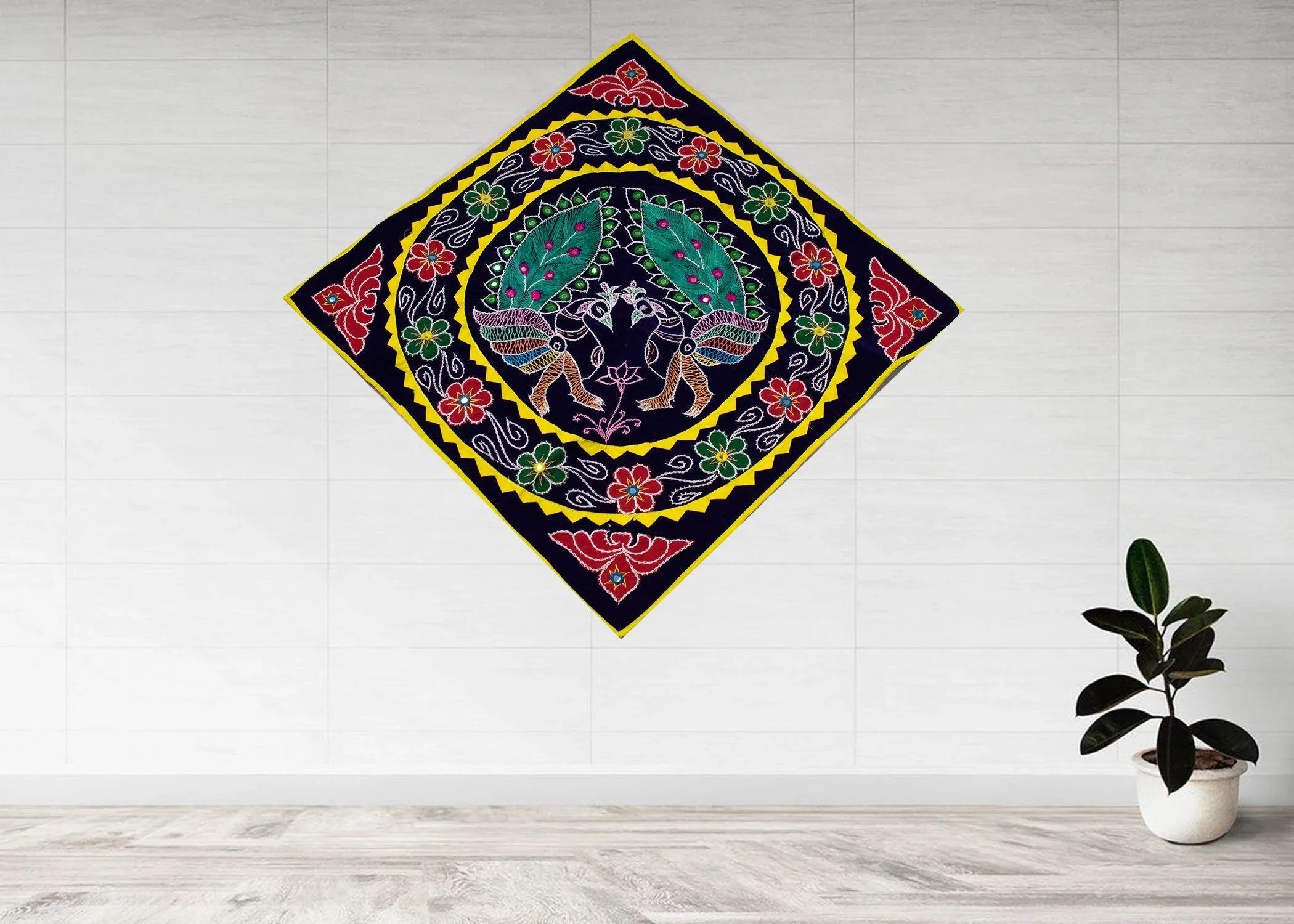 Peacock Design Pipli Applique work in Blue color - Koshali Arts & Crafts Enterprise
