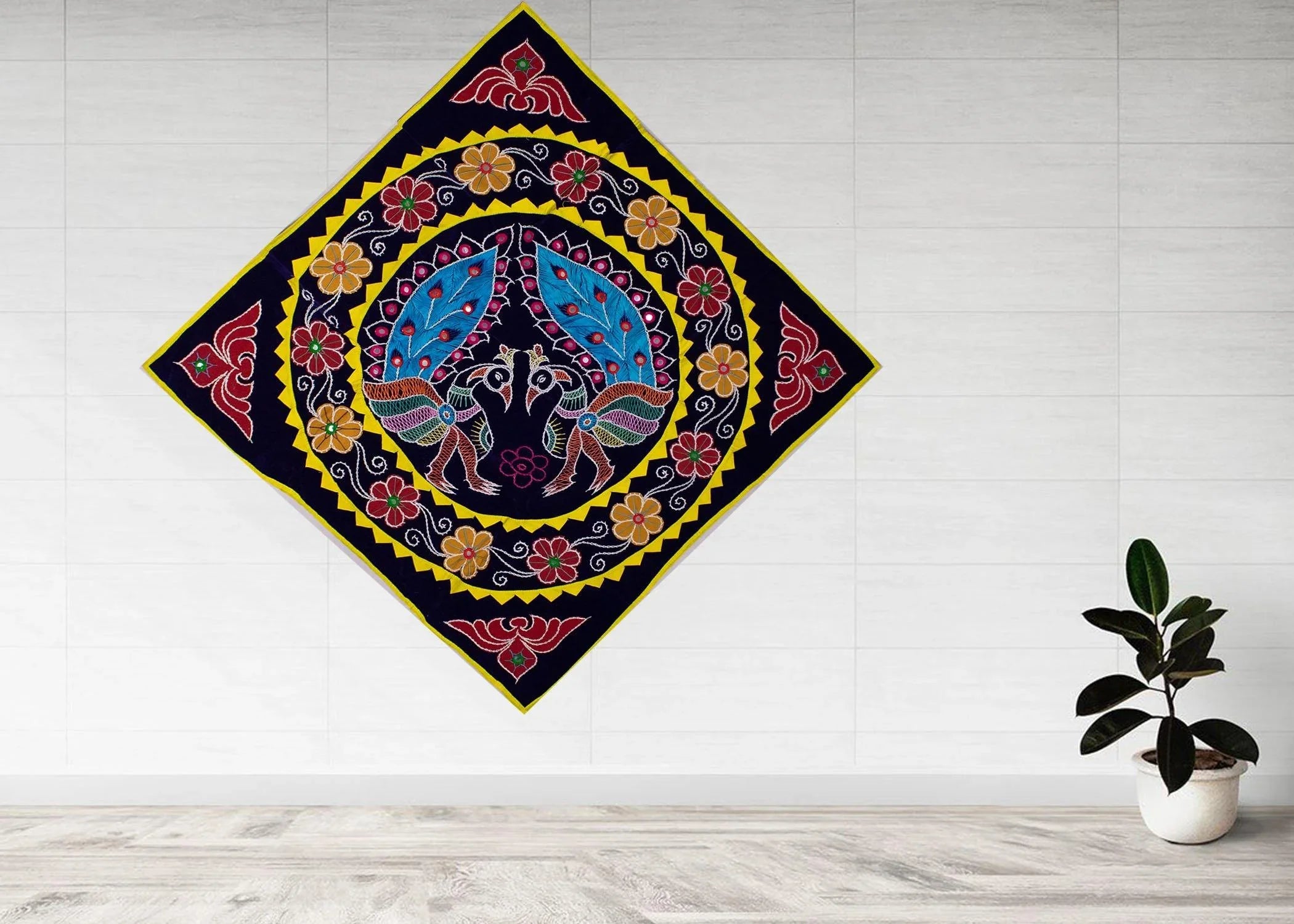 Beautiful Peacock Design Pipli Applique work in Blue color. - Koshali Arts & Crafts Enterprise