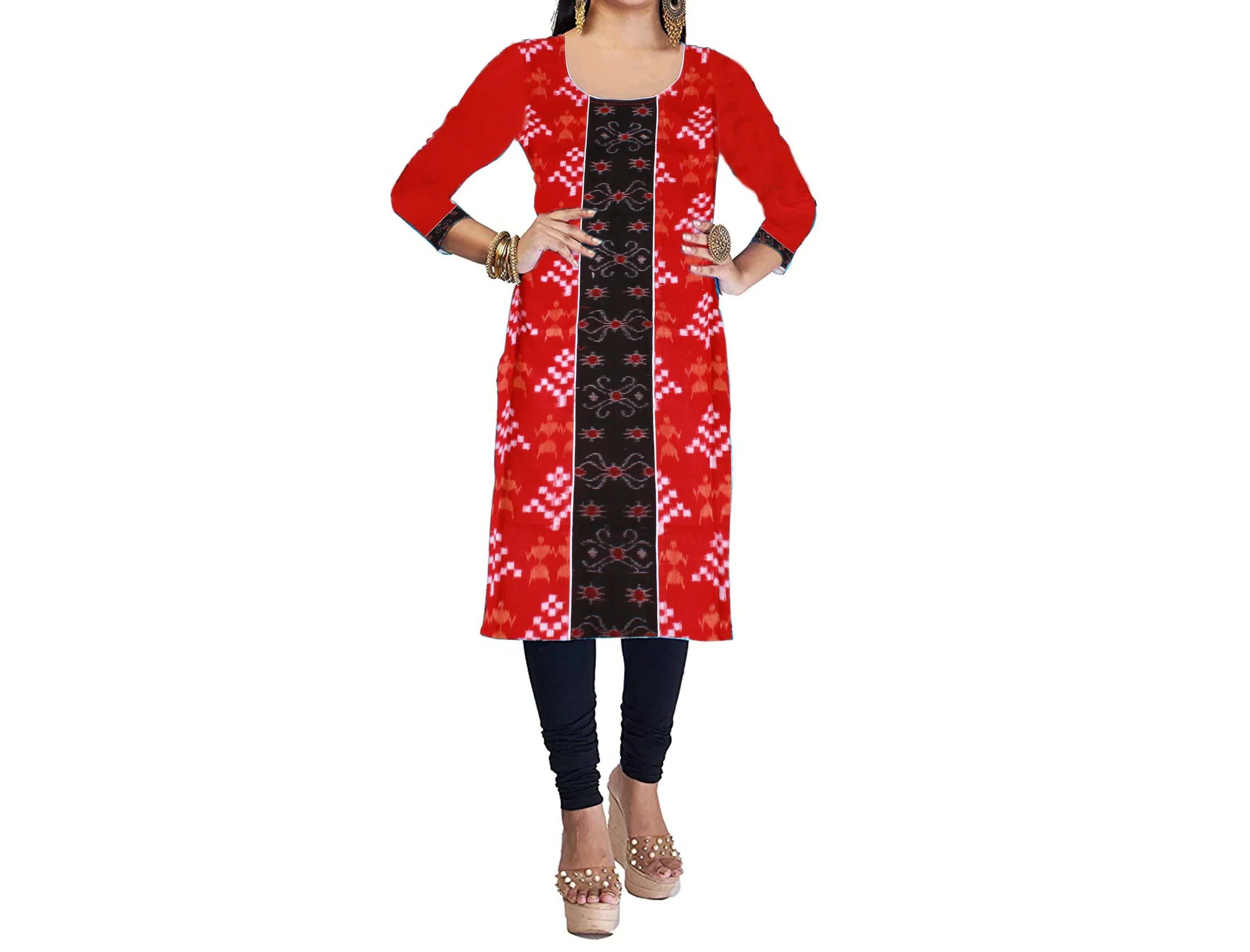 Sambalpuri Designer Dress in Red & Black Color - Koshali Arts & Crafts Enterprise