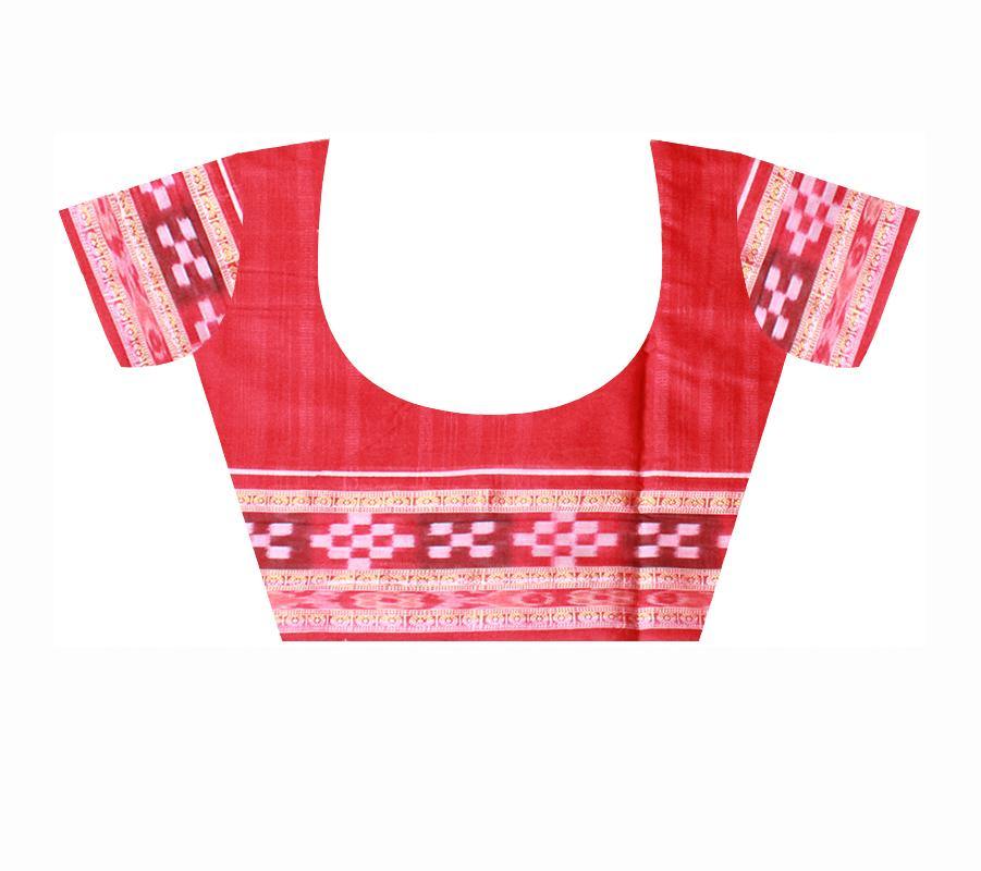 Pasapali Border Cotton Saree with temple print in brown and Red available with blouse piece - Koshali Arts & Crafts Enterprise